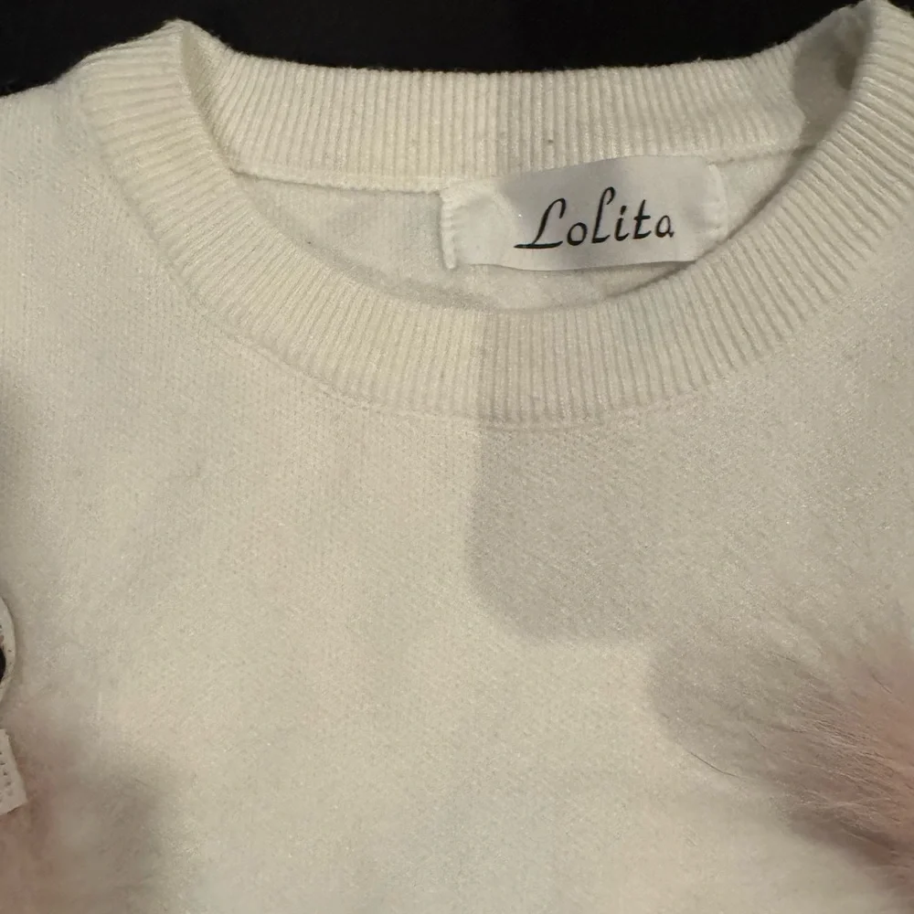 Lolita White Knit Faux Fur Sweater Y2K Barbiecore Coquette Vintage - Picture 4 of 8